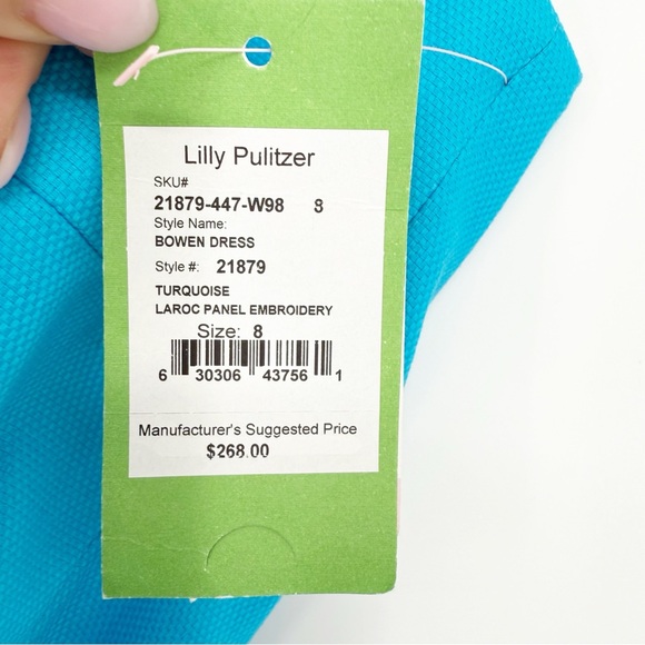 Lilly Pulitzer Turquoise Strapless Bowen Dress Laroc Panel Embroidery Size 8 - Picture 6 of 13